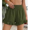 image:imagePRETTYGARDEN Shorts for Women Summer 2026 Beach Vacation Clothes Spring Elastic Waist Embroidered Ruffle Shorts with PocketsArmy Green