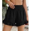 image:imagePRETTYGARDEN Shorts for Women Summer 2026 Beach Vacation Clothes Spring Elastic Waist Embroidered Ruffle Shorts with PocketsBlack
