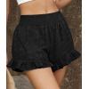 image:imagePRETTYGARDEN Shorts for Women Summer 2026 Beach Vacation Clothes Spring Elastic Waist Embroidered Ruffle Shorts with PocketsBlack