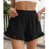 image:imagePRETTYGARDEN Shorts for Women Summer 2026 Beach Vacation Clothes Spring Elastic Waist Embroidered Ruffle Shorts with PocketsBlack
