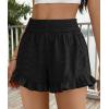image:imagePRETTYGARDEN Shorts for Women Summer 2026 Beach Vacation Clothes Spring Elastic Waist Embroidered Ruffle Shorts with PocketsBlack