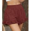 image:imagePRETTYGARDEN Shorts for Women Summer 2026 Beach Vacation Clothes Spring Elastic Waist Embroidered Ruffle Shorts with PocketsBrick Red
