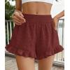 image:imagePRETTYGARDEN Shorts for Women Summer 2026 Beach Vacation Clothes Spring Elastic Waist Embroidered Ruffle Shorts with PocketsBrick Red