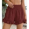 image:imagePRETTYGARDEN Shorts for Women Summer 2026 Beach Vacation Clothes Spring Elastic Waist Embroidered Ruffle Shorts with PocketsBrick Red