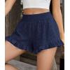 image:imagePRETTYGARDEN Shorts for Women Summer 2026 Beach Vacation Clothes Spring Elastic Waist Embroidered Ruffle Shorts with PocketsNavy