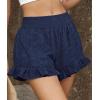 image:imagePRETTYGARDEN Shorts for Women Summer 2026 Beach Vacation Clothes Spring Elastic Waist Embroidered Ruffle Shorts with PocketsNavy