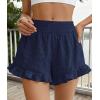 image:imagePRETTYGARDEN Shorts for Women Summer 2026 Beach Vacation Clothes Spring Elastic Waist Embroidered Ruffle Shorts with PocketsNavy
