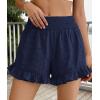 image:imagePRETTYGARDEN Shorts for Women Summer 2026 Beach Vacation Clothes Spring Elastic Waist Embroidered Ruffle Shorts with PocketsNavy