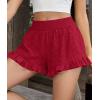 image:imagePRETTYGARDEN Shorts for Women Summer 2026 Beach Vacation Clothes Spring Elastic Waist Embroidered Ruffle Shorts with PocketsRed