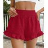 image:imagePRETTYGARDEN Shorts for Women Summer 2026 Beach Vacation Clothes Spring Elastic Waist Embroidered Ruffle Shorts with PocketsRed