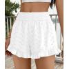 image:imagePRETTYGARDEN Shorts for Women Summer 2026 Beach Vacation Clothes Spring Elastic Waist Embroidered Ruffle Shorts with PocketsWhite