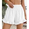 image:imagePRETTYGARDEN Shorts for Women Summer 2026 Beach Vacation Clothes Spring Elastic Waist Embroidered Ruffle Shorts with PocketsWhite