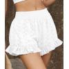 image:imagePRETTYGARDEN Shorts for Women Summer 2026 Beach Vacation Clothes Spring Elastic Waist Embroidered Ruffle Shorts with PocketsWhite
