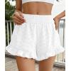 image:imagePRETTYGARDEN Shorts for Women Summer 2026 Beach Vacation Clothes Spring Elastic Waist Embroidered Ruffle Shorts with PocketsWhite