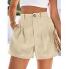image:imagePRETTYGARDEN Womens Shorts Casual 2026 Summer Elastic High Waist Zipper Button Tailored Shorts Pleated Beach Vacation ClothesApricot