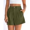 image:imagePRETTYGARDEN Womens Shorts Casual 2026 Summer Elastic High Waist Zipper Button Tailored Shorts Pleated Beach Vacation ClothesArmy Green