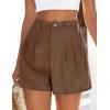 image:imagePRETTYGARDEN Womens Shorts Casual 2026 Summer Elastic High Waist Zipper Button Tailored Shorts Pleated Beach Vacation ClothesDark Brown
