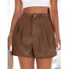 image:imagePRETTYGARDEN Womens Shorts Casual 2026 Summer Elastic High Waist Zipper Button Tailored Shorts Pleated Beach Vacation ClothesDark Brown