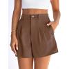 image:imagePRETTYGARDEN Womens Shorts Casual 2026 Summer Elastic High Waist Zipper Button Tailored Shorts Pleated Beach Vacation ClothesDark Brown