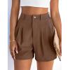 image:imagePRETTYGARDEN Womens Shorts Casual 2026 Summer Elastic High Waist Zipper Button Tailored Shorts Pleated Beach Vacation ClothesDark Brown