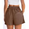 image:imagePRETTYGARDEN Womens Shorts Casual 2026 Summer Elastic High Waist Zipper Button Tailored Shorts Pleated Beach Vacation ClothesDark Brown