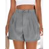 image:imagePRETTYGARDEN Womens Shorts Casual 2026 Summer Elastic High Waist Zipper Button Tailored Shorts Pleated Beach Vacation ClothesGrey