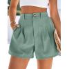 image:imagePRETTYGARDEN Womens Shorts Casual 2026 Summer Elastic High Waist Zipper Button Tailored Shorts Pleated Beach Vacation ClothesGrey Green