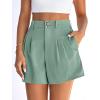 image:imagePRETTYGARDEN Womens Shorts Casual 2026 Summer Elastic High Waist Zipper Button Tailored Shorts Pleated Beach Vacation ClothesGrey Green