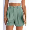 image:imagePRETTYGARDEN Womens Shorts Casual 2026 Summer Elastic High Waist Zipper Button Tailored Shorts Pleated Beach Vacation ClothesGrey Green