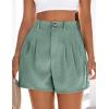 image:imagePRETTYGARDEN Womens Shorts Casual 2026 Summer Elastic High Waist Zipper Button Tailored Shorts Pleated Beach Vacation ClothesGrey Green