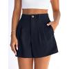 image:imagePRETTYGARDEN Womens Shorts Casual 2026 Summer Elastic High Waist Zipper Button Tailored Shorts Pleated Beach Vacation ClothesNavy