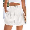 image:imagePRETTYGARDEN Womens Shorts Casual 2026 Summer Elastic High Waist Zipper Button Tailored Shorts Pleated Beach Vacation ClothesWhite