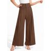 image:imagePRETTYGARDEN Womens Spring Wide Leg Palazzo Pants 2026 Trendy Loose Button High Waist Pleated Work Business Casual TrousersLight Brown