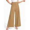 image:imagePRETTYGARDEN Womens Spring Wide Leg Palazzo Pants 2026 Trendy Loose Button High Waist Pleated Work Business Casual TrousersLight Khaki