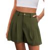 image:imagePRETTYGARDEN Womens Shorts Casual 2026 Summer Elastic High Waist Zipper Button Tailored Shorts Pleated Beach Vacation ClothesArmy Green