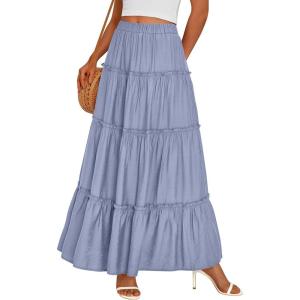image:imagePRETTYGARDEN Boho Maxi Skirts for Women Trendy Summer 2026 Spring Long Flowy A Line Tiered Skirt Beach Vacation Clothes DressBlue
