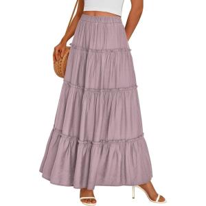 image:imagePRETTYGARDEN Boho Maxi Skirts for Women Trendy Summer 2026 Spring Long Flowy A Line Tiered Skirt Beach Vacation Clothes DressPurple