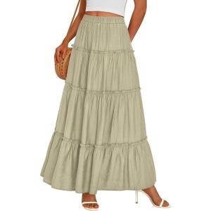 image:imagePRETTYGARDEN Boho Maxi Skirts for Women Trendy Summer 2026 Spring Long Flowy A Line Tiered Skirt Beach Vacation Clothes DressSage Green