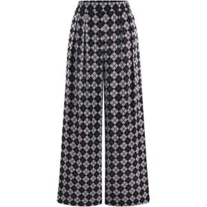 image:imagePRETTYGARDEN Casual Womens Pants 2026 Elastic Waist Palazzo Long Pajama Wide Leg Trousers Knit Fall Outfits with PocketsSmall Plaid Black