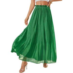 image:imagePRETTYGARDEN Long Skirts for Women Summer Vacation Outfits 2026 Spring Chiffon Elastic Waist Flowy ALine Pleated Midi SkirtGreen