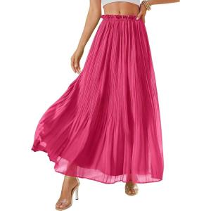 image:imagePRETTYGARDEN Long Skirts for Women Summer Vacation Outfits 2026 Spring Chiffon Elastic Waist Flowy ALine Pleated Midi SkirtRose Red