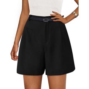 image:imagePRETTYGARDEN Shorts for Women Dressy 2026 Summer Elastic High Waisted Wide Leg Business Casual Work Shorts with PocketsBlack