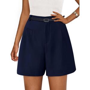 image:imagePRETTYGARDEN Shorts for Women Dressy 2026 Summer Elastic High Waisted Wide Leg Business Casual Work Shorts with PocketsBlue