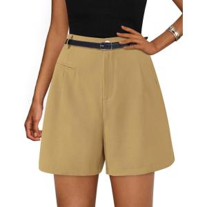 image:imagePRETTYGARDEN Shorts for Women Dressy 2026 Summer Elastic High Waisted Wide Leg Business Casual Work Shorts with PocketsBrown Yellow