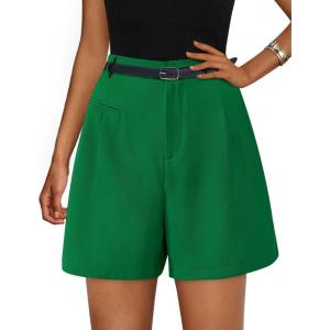 image:imagePRETTYGARDEN Shorts for Women Dressy 2026 Summer Elastic High Waisted Wide Leg Business Casual Work Shorts with PocketsGreen