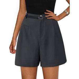 image:imagePRETTYGARDEN Shorts for Women Dressy 2026 Summer Elastic High Waisted Wide Leg Business Casual Work Shorts with PocketsGrey