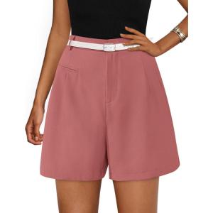 image:imagePRETTYGARDEN Shorts for Women Dressy 2026 Summer Elastic High Waisted Wide Leg Business Casual Work Shorts with PocketsPink