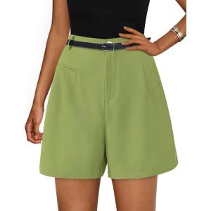 image:imagePRETTYGARDEN Shorts for Women Dressy 2026 Summer Elastic High Waisted Wide Leg Business Casual Work Shorts with PocketsTender Green