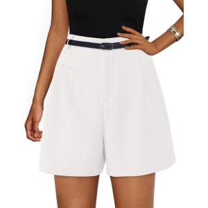 image:imagePRETTYGARDEN Shorts for Women Dressy 2026 Summer Elastic High Waisted Wide Leg Business Casual Work Shorts with PocketsWhite