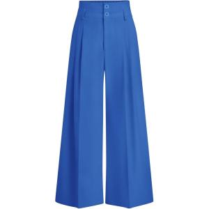 image:imagePRETTYGARDEN Womens Spring Wide Leg Palazzo Pants 2026 Trendy Loose Button High Waist Pleated Work Business Casual TrousersBlue